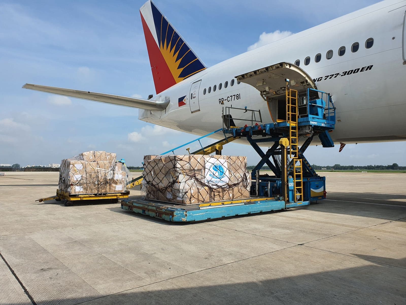 Palletized cargo bound for the air